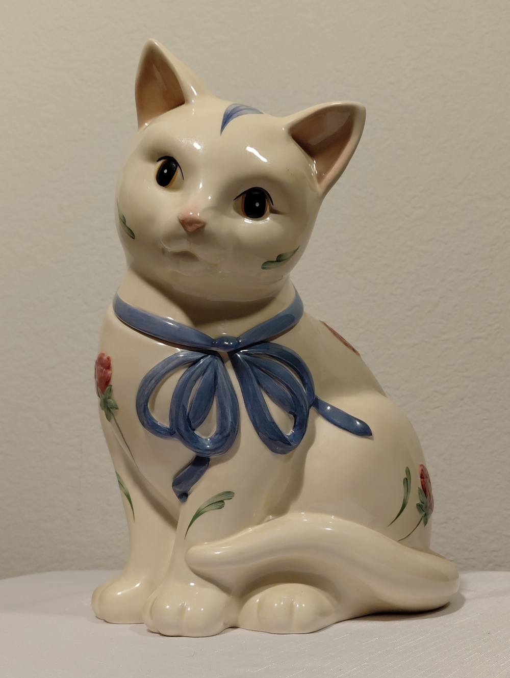 Lenox "Poppies On Blue Ceramic Cat Cookie Jar